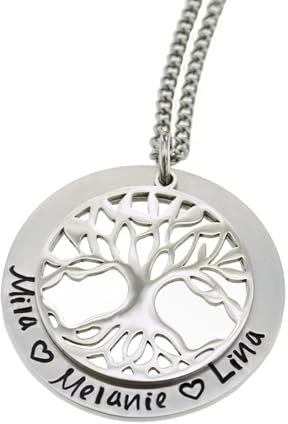 personalisierte Lebensbaum Kette mit Anhänger und Gravur Namen der Familie, Baum des Lebens
