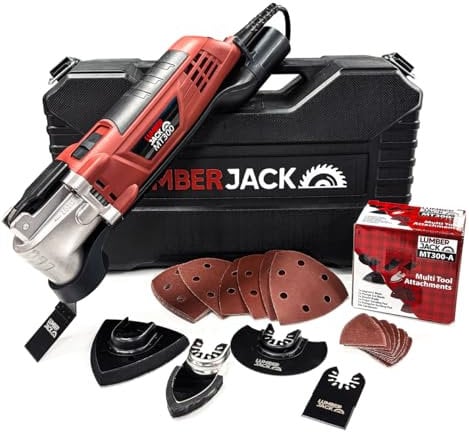 LUMBER JACK MT300 Multi-Tool, Powerful Trimming, Cutting, Scraping, Sanding & Tile Work Tool for Skirting Boards, Laminates, Pipes, Ceramic Tiles, Paint Removal & More, Includes 29 Accessories