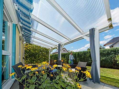 Acrylshop24 Terrassendach Terrassenüberdachung Carport Komplettset Polycarbonat 16/32 Farblos Stegplatten Tiefe:3500mm|Breite:3090mm - Mehrere Maße verfügbar