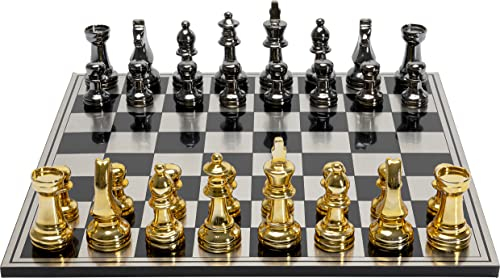 Kare Design Deko Objekt Chess, Nickel/Gold, XL, Schachbrett, Schachfiguren, Schachspiel, 60x60 cm (L/B)