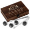 Maverton Whisky Steine Set - in Holzbox mit Gravur - 6 Eiswürfel + Zange + Velourbeutel - wiederverwendbar - aus Granit - Geschenk für Männer - Name