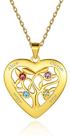 Custom4U Collier Personnalisé Prénoms pour Femme Arbre de Vie