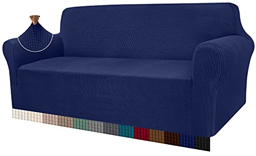 Granbest High Stretch Sofabezug Moderne Sofaüberwurf Jacquard Elastische Sofahusse für Wohnzimmer Protector für Hunde Haustiere (3 Sitzer, Dunkelblau)