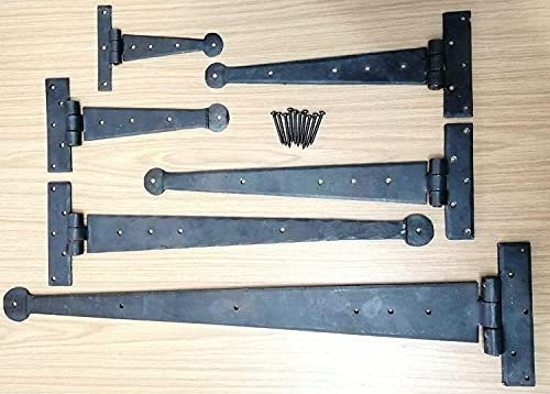 Handgeschmiedetes T-Scharnier, T-Scharnier, Bienenwachs, Schmiedeeisen, Penny-Ende, 15,2 cm, Schwarz