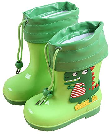 SWZEC Stivaletti Pioggia Ragazzo Dinosauro Estivi Leggeri Wellington Impermeabili Stivali di Gomma Ragazza Coulisse Cartoni Antiscivolo Comode Verde 23