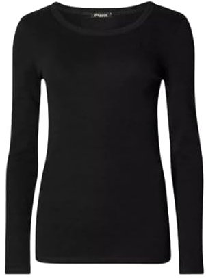 New Ladies Long Sleeve Round Neck Plain Basic Women's Stretch T-Shirt (Black, 16)