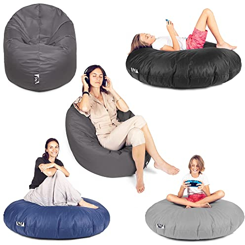 PATCH HOME Patchhome Sitzsack 2 in 1 Sitzkissen Bodenkissen für Erwachsene & Kinder - Gaming mit Füllung Kissen Sessel BeanBag (Ø 145cm, Grau)