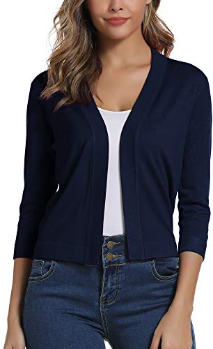 Damen 3/4 Ärmel Open Front Bolero Strickjacke Shrug Solid Cardigan Top (S, Marine Blau)