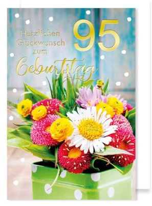 AvanCarte 95 Geburtstag Karte Grußkarte Blumen Vase 16x11cm
