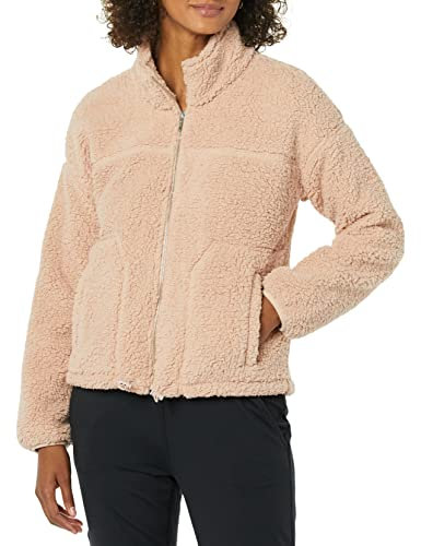 Amazon Essentials Giacca in Pile Effetto Sherpa con Zip e Collo Alto Donna, Rosato, L