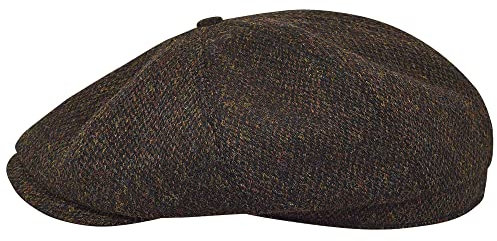 Sterkowski Shelby Cap | 100% Harris Tweed Newsboy Cap für Herren | 8 Panel Peaky Blinders Hut, schwarz / gelb, 55 EU