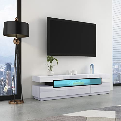Senvoziii LED TV Stand Cabinet Unit 160cm Modern High Gloss Sideboard White | TV Entertainment Unit, Storage Cabinet, 3 Drawers, Living Room