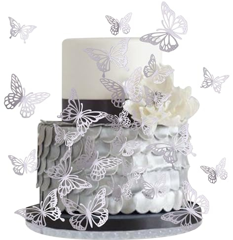 40 Stück 3D Lebendige Schmetterling Cupcake Topper Gemischte Stile Hohle Schmetterling Tortendeko Geburtstag Butterfly Tortendeko Hochzeit Jahrestag Baby Shower Geburtstag Party Dekoendeko Silber