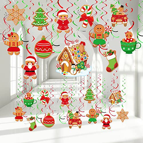 Zomiboo 30 Pieces Christmas Candy Hanging Swirls Decorations Gingerbread Land Birthday Party DecorKids Christmas Party Candy Cane Party Gingerbread House Ornaments Baby Shower Supplies (Gingerbread)