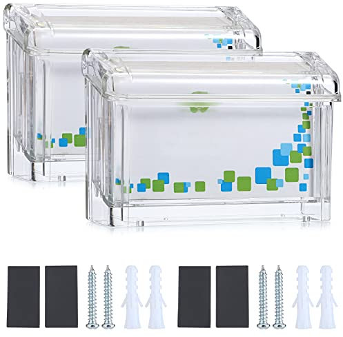 BTSKY Visitenkartenhalter für den Außenbereich, transparent, Acryl, Wandhalterung, Marketing-Halter mit Abdeckung, für Geschäftsmarketing-Bedürfnisse, passend für 8,9 x 5,6 cm, 50 Karten, 2 Stück