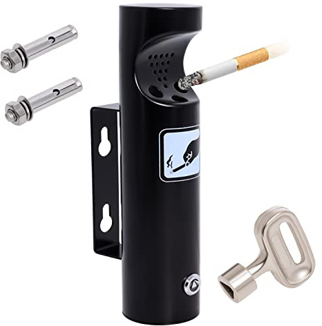 Wall Mounted Ashtray Outdoor Stainless Steel Cigarette Butt Receptacle – Commercial Smoking Disposal Bin for Restaurants, Hotels, Offices, Bars & Public Areas(Black,1pcs)