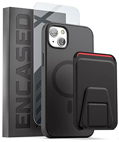 Encased SlimShield Case with Magnetic Card Holder for iPhone 14 Compatible with MagSafe - Wallet with Flip Kickstand (Black)