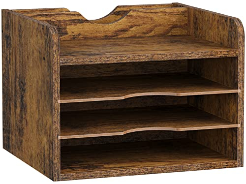 Snughome Vintage-Aktenordner aus Holz, 34.4 cm (13.7 Zoll) Dokumenten-Briefablage mit 3 verstellbaren Regalen, Zuhause, Bürobedarf (rustikales Braun)