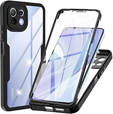 Cover per Xiaomi Mi 11 Lite 5G / 4G / 5G NE, Custodia Antiurto con Protezione dello Schermo Integrata, 360° Sottile Cover Transparente Silicone Custodia per Xiaomi Mi 11 Lite 5G / 4G / 5G NE, Nero