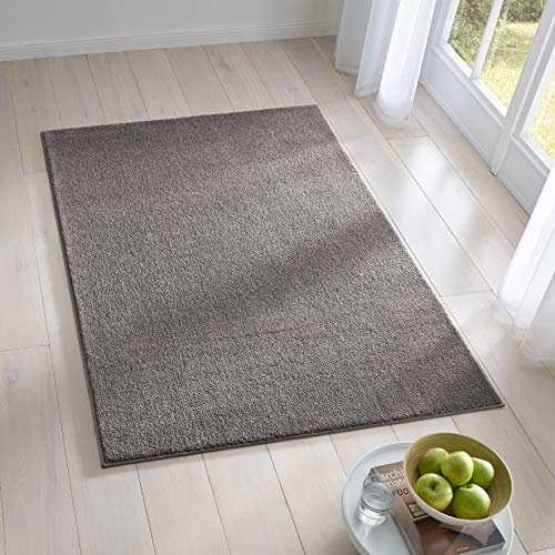 TacaHome Kurzflor Teppich Designer I Flauschiger Flachflor für Wohnzimmer, Esszimmer, Schlafzimmer oder Kinderzimmer | 140 x 200 cm Anthrazit