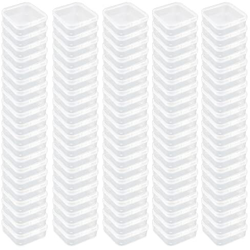 Goodma 100 Pieces Square Empty Mini Clear Plastic Organizer Storage Box Containers with Hinged Lids for Small Items and Other Craft Projects (75 x 75 x 25 mm)