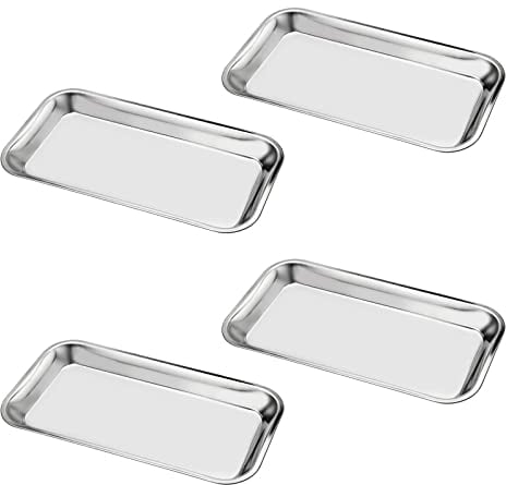 4 Piezas Acero Inoxidable Bandejas para Instrumentos, Suministros para Instrumental de Laboratorio, Bandeja Pequeña para Instrumental para Laboratorio Tatuaje Organizador de Baño