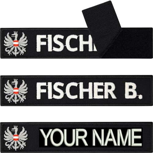Namensschilder für Kleidung Österreich Adler Klett Patch personalisiert | Patch Klett Militär Aufnäher Namensschild Klett Militär Rucksack Patches mit Klett | 125x25mm