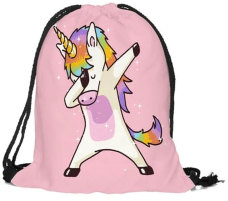 JOCXZI petit sac a dos,sac de sport enfant,sac de sport,sac piscine,sac de sport fille,sac sport enfant,Sac à cordon licorne imprimé en 3D (|Rose)