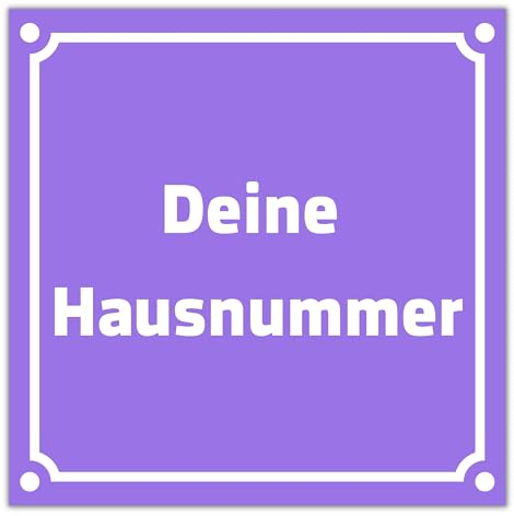 Hausnummernschild personalisiert 15cm x 15cm hergestellt aus robustem PVC stoß- und kratzfestes Schild in Blau/Weiß/Schwarz Hausnummer blau Schild mit UV-Schutz (Lila)