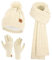 Bequemer Laden Damen Winter Warm Beanie Mütze Touchscreen Handschuhe Lang Schal Set mit Fleece Gefüttert, Thermo Wintermütze Strickmütze mit Bommel Schals Winterhandschuhe Frauen Geschenk, Aprikose