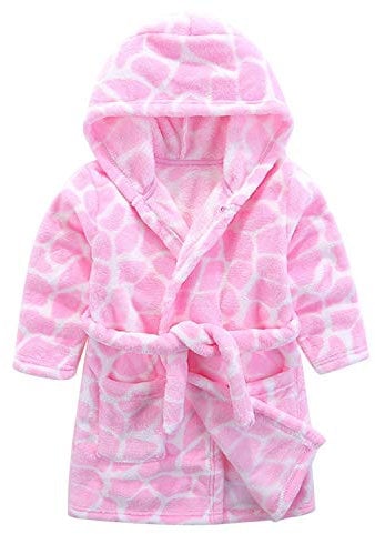 Boodtag Kids Bathrobe Hooded Boys Girls Flannel Nightgown Sleepwear Warm Pajamas Toddler Dressing Gown Toweling Robe C 3-4 Years