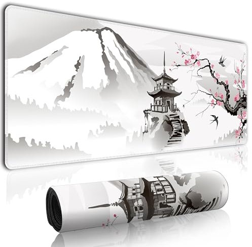 Grand tapis de souris japonais en fleurs de cerisier - 80 x 30 cm - Base antidérapante de 3 mm - Tapis de souris pour jeux de bureau et travail