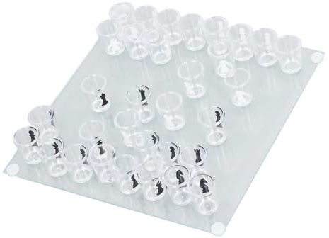 Juego de Ajedrez de Vidrio, Juego de Ajedrez de Vaso de Chupito, Juego de Beber, Tablero de Ajedrez con Piezas de Ajedrez de Vaso de Chupito, 25x25 Cm