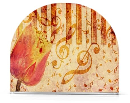 Serviettenhalter Vintage Grunge Tulpe und Musiknoten Kristallklare Acryl Serviettenhalter, Papierserviettenhalter Esstisch Spender für Küche Restaurant Home Decor Bar Zubehör