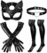 SATINIOR 4 Stück Mardi Gras Damen Katze Kostüm Set Masquerade Halbes Gesicht Katzenmaske aus PU Leder Halsband Lange Lackleder Handschuhe Kniestrümpfe für Cosplay Karneval Halloween Party, Schwarz