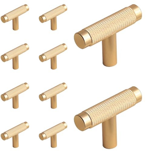 Door Knobs,Wardrobe Knobs, Cabinet Handles 10Pcs Aluminum Alloy Cabinet Knobs, T Bar Handles Gold Cupboard Handles for Kitchen Cupboard Door Dresser Drawer