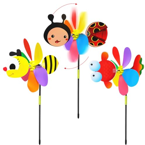 Molinillo de Viento Jardin, Darryy 3 Piezas 55 cm Molino de Viento, Molinillo Viento 3D, Molinillo Viento Plastico, Molinillo de Viento Colores, Molino de Viento Decorativo, Molino Viento Niños