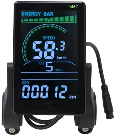 BuyWeek Fahrradcomputer, 24V 36V 48V 60V M6C Elektrofahrrad LCD Display Messgerät Fahrradtacho E-Bike LCD Anzeigefeld mit 6 Pin wasserdichte Kabel Scheinwerfer Anschluss