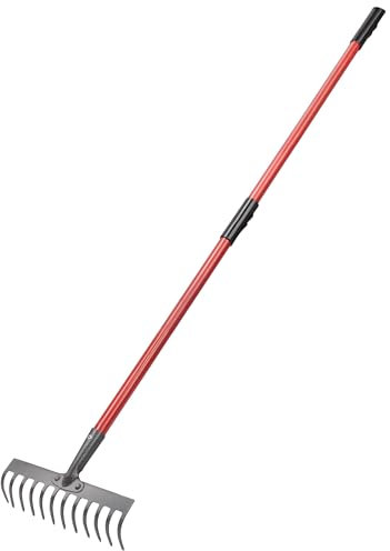 Hardys Garden Rake - 12-Tooth Garden Rake for Leaves and Soil, Carbon Steel Rake Head, 30cm Width, 48-inch Shaft with Grips, Ideal Gardening Tools Leaf Rake for Gardening and Soil