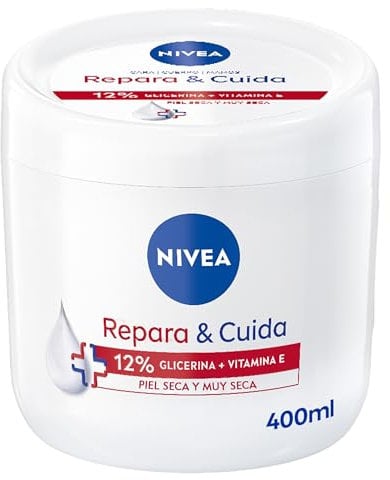 NIVEA Repara & Cuida Crema hidratante corporal, facial y para manos (1 x 400 ml), crema hidratante 72 h con glicerina y vitamina E pura, para piel seca y muy seca