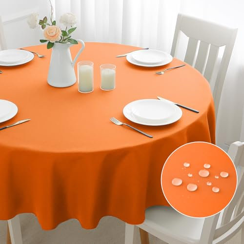 mosayt Tischdecke Orange Herbst Rund 160 cm Durchmesser Abwischbare Tischdecken Wasserabweisend Gartentischdecke Tischtuch Tischwäsche Tablecloth für Silvester Weihnachten Hochzeit Party Geburtstag