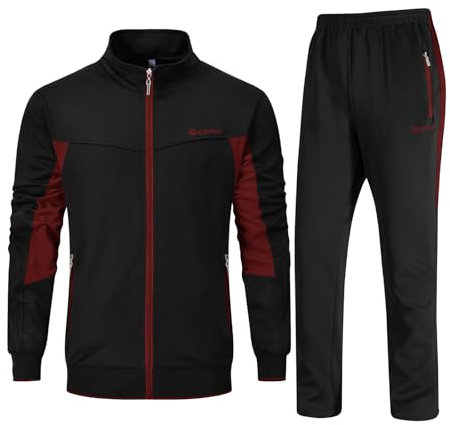 Rdruko Jogginganzug Herren Set Trainingsanzug Sportanzug Langarm Freizeitanzug Männer Tracksuit für Fußball Gym-Schwarz Weinrot XXL