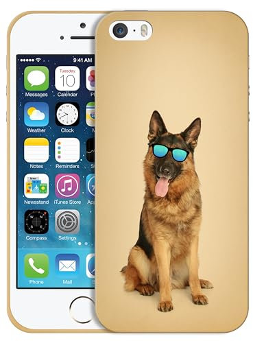GlamCase for iPhone 5 / 5s / SE 1st Gen (2016) - Vintage German Shepherd Dog Design Printed Slim & Sleek Cute Hard Plastic Protective Designer Back Case/Cover for iPhone 5 / 5s / SE 2016 White