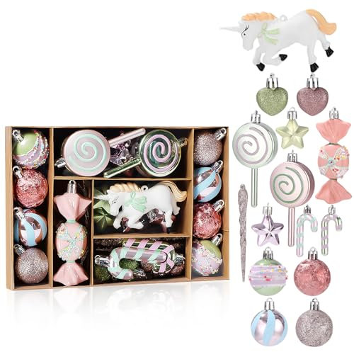 32 Stück Weihnachtsschmuck, Dessert Ornamente für Weihnachtsbaum, hängende Cupcake, Donut, Süßigkeiten, Einhorn,Weihnachtsbaumschmuck für Haus, Weihnachtsbaum, Party