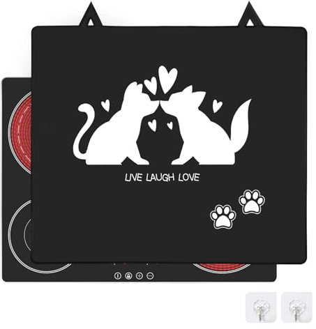 Alfombra de protección placa de inducción 62 x 53 cm, inducción Hob Mat,tapa de cocina eléctrica, panel de protección de cocina de cristal antideslizante, con 2 ganchos (A)