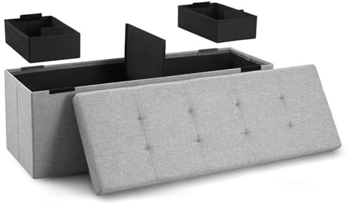 Blumtal Sitzbank mit Stauraum + 2 extra Boxen - Truhenbank mit Stauraum 110x38x38 cm - Sitztruhe mit Stauraum - Bequemer Hocker mit Stauraum - Sitzbox mit Stauraum - Ottoman Bank - Sitzbox Hellgrau