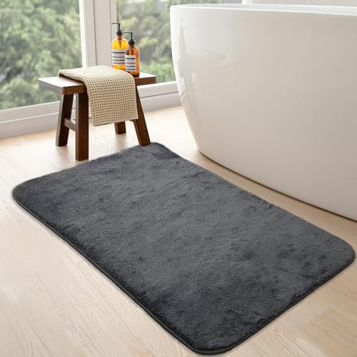 Bonny Home Anthrazit rutschfeste Badematte 60x100 cm | Plüsch Badteppich | Weiche Bad- und Duschvorleger | Für Bad, Dusche und Toilette Maschinenwaschbar, Schnell Trocknend Badvorleger