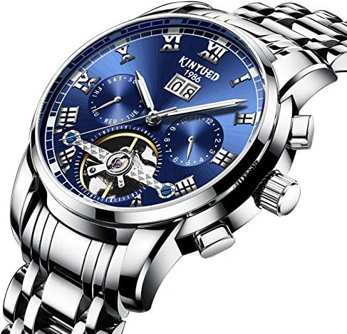HFWXYSA Herren-Armbanduhr, automatisch, mechanisch, wasserdicht, Edelstahl, Skelett, Tourbillon, selbstaufziehend, luxuriös, Business-Kleid, Armbanduhren