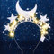 Reaky Weihnachts-Lichter-Stirnband, silberne Stern-Stirnbänder, glitzerndes Mond-Haarband, LED-blinkendes Weihnachtskostüm, Haar-Accessoires für Frauen