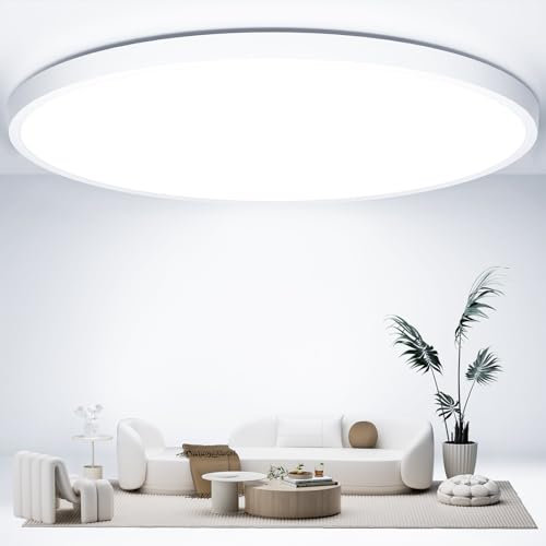 OUILA Ø50cm Lámpara de Techo, 48W 4800LM 6500K Blanco Frio Plafón Led Redondo Plafon LED Techo IP44 Moderna Lampara Techo Para Oficina Cocina Comedor Balcón Baño Pasillo
